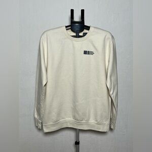 JUST HOODS Cream Sweatshirt with ‘New Media Club’ Text - size L